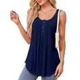 thumbnail image 3 of Fancyglim Women Tank Top V Neck Loose Fit Pleated Sleeveless Shirts Navy S, 3 of 7