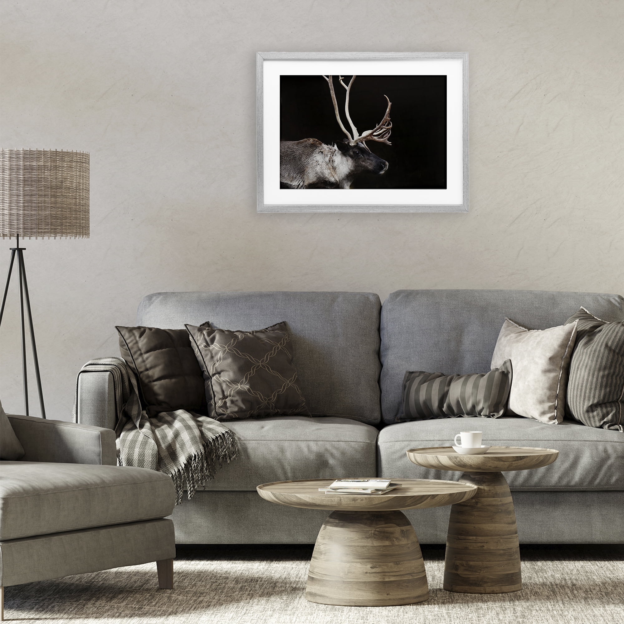 Stupell Industries Dark Reindeer at Night Gray Framed Print Under Glass, design by Amy Carroll