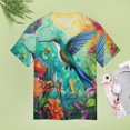 thumbnail image 4 of Flower Hummingbird Womens Tops Women's Fashion Casual Short Sleeve Flower Print Round Neck Pullover Top Blouse, 4 of 6