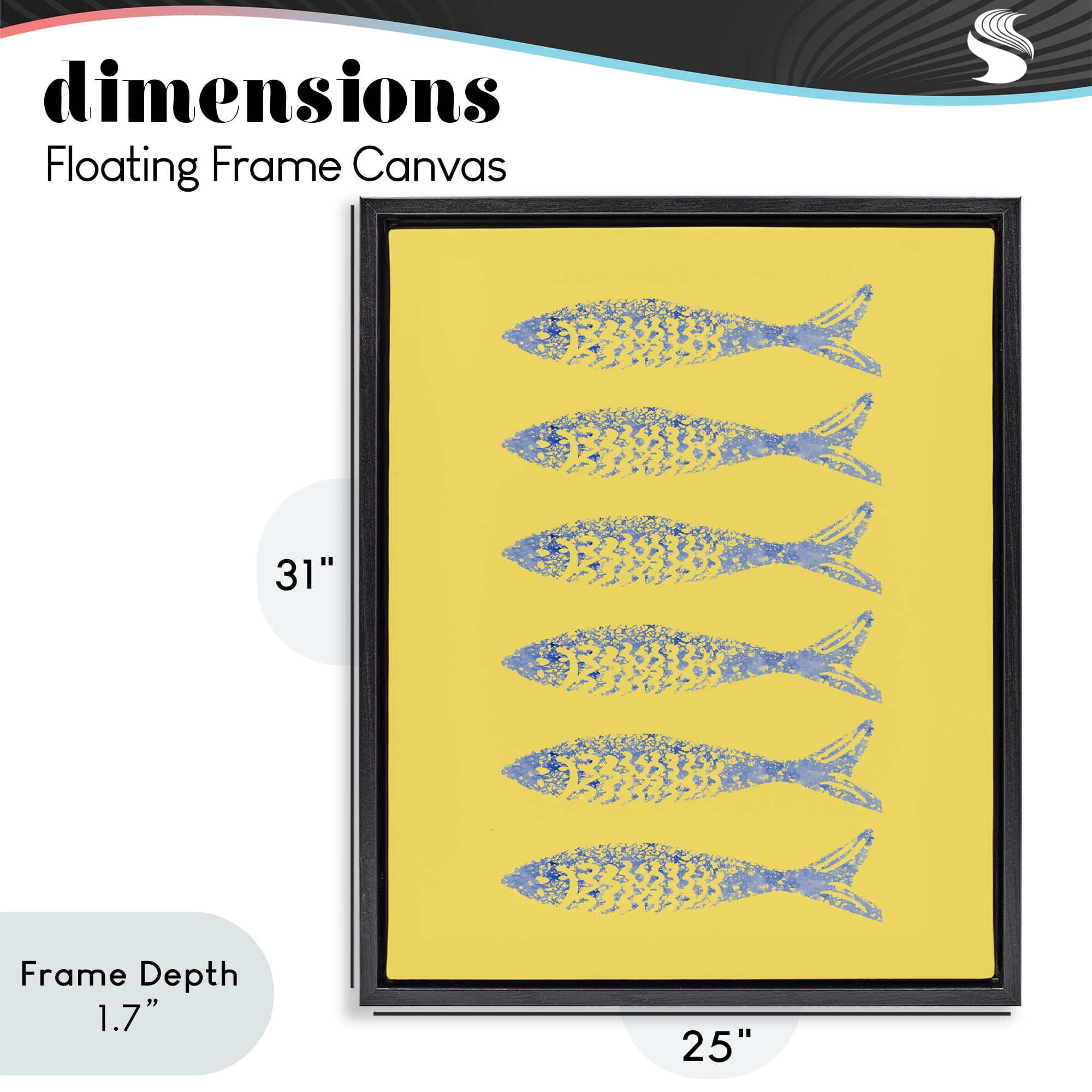Stupell Industries Sardine Stamps on Yellow Black Framed Floater Canvas Wall Art, design by Julie DeRice