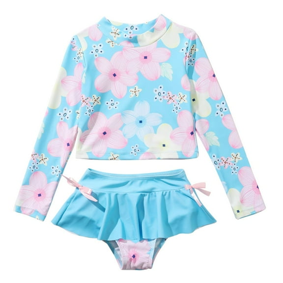 Xinhuaya Girl Two-Piece Long Sleeve Swimsuits UPF50 Rash Guard Kids Bathing Suit 8-12 Years