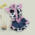 thumbnail image 2 of Gupgi 1-6 Ans Filles 2 Pcs Imprimé Vache Col Rabattu Manches Volantes Hauts+shorts en Denim avec Ceinture, 2 of 8