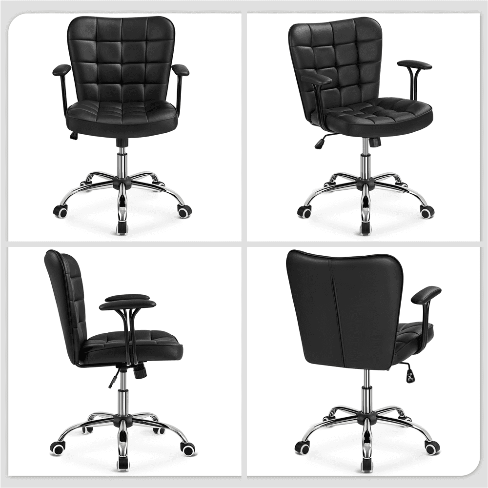 Alden Design Modern Mid-Back Faux Leather Office Chair Upholstered for Home Office, Black