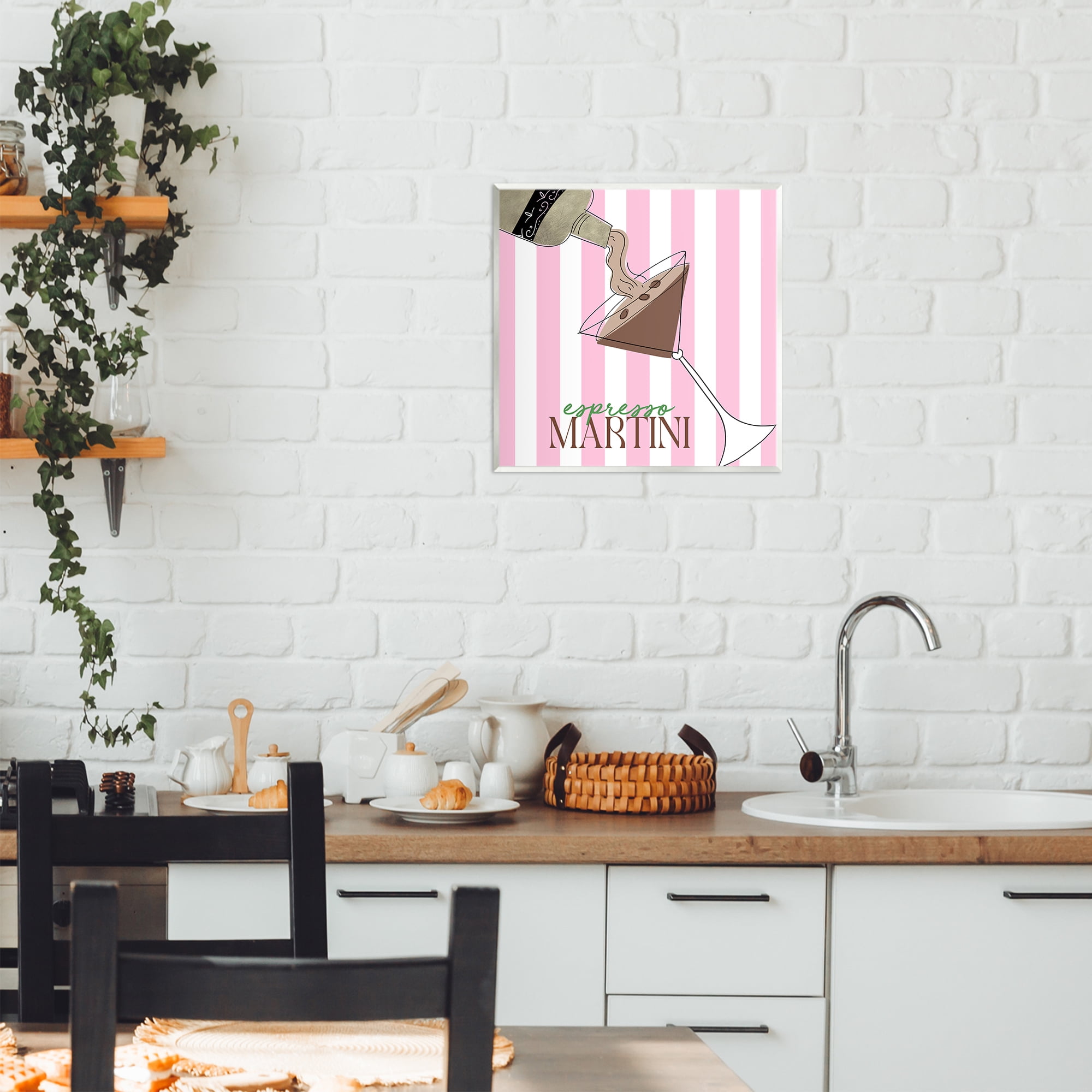 Stupell Industries Espresso Martini Pink Stripes Wall Plaque Art, design by Deidre Mosher