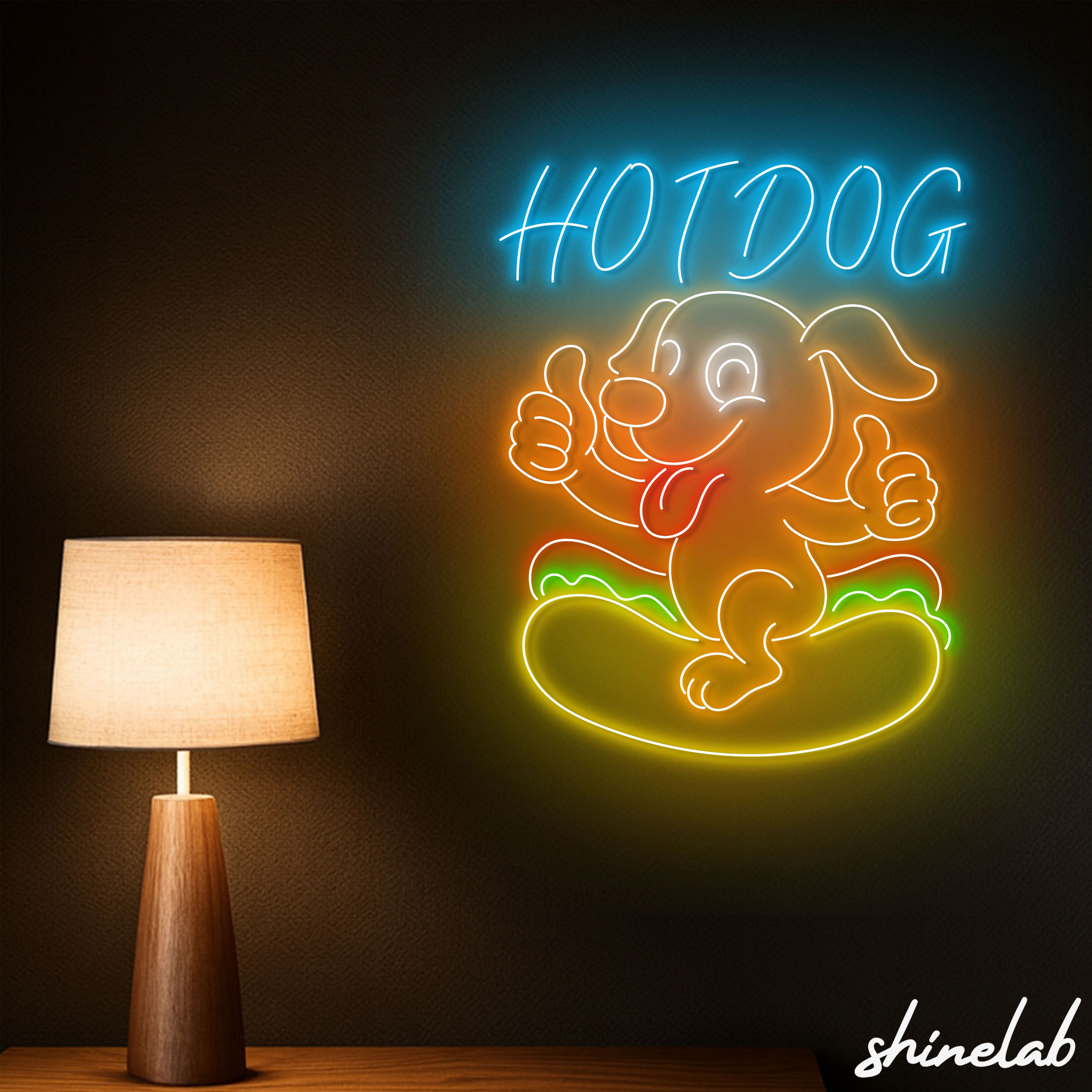Shinelab Cute Hot Dog Dog Neon Sign, Fast Food Shop Light, Diner Wall Decor, Kitchen Decor 15595
