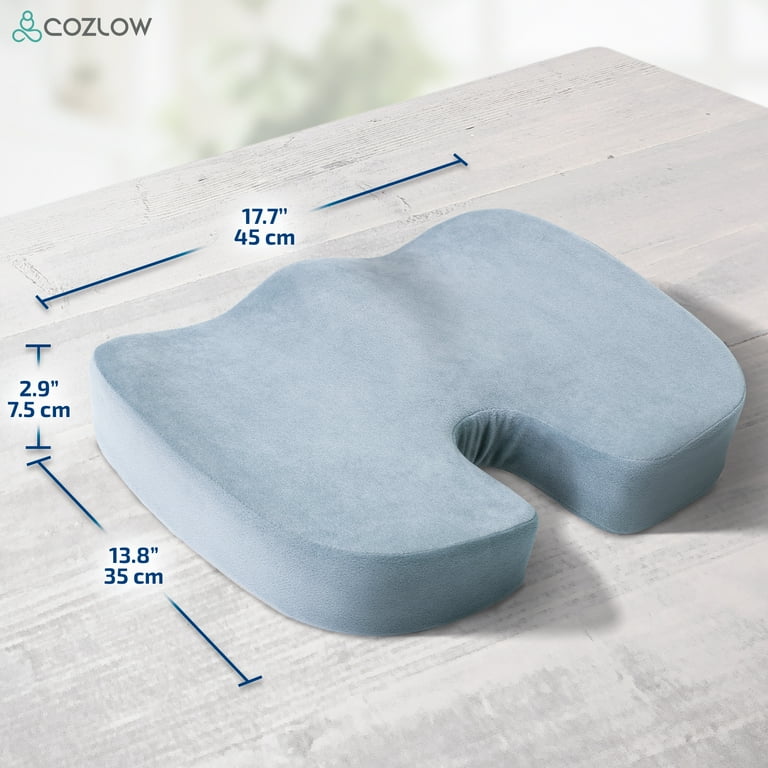 Seat Cushion w/ Cooling Gel for Tailbone Pain Relief (Gray), Memory Foam Office Chair by Cozlow