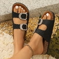 thumbnail image 2 of Rokment Womens Sparkly Rhinestones Buckles Cork Footbed Slip on Sandals Comfortable Beach Casual Orthopedic Platform Low Heel Walking Slides Summer Flat Dress Slippers for Wide Feet Black Size 7, 2 of 7