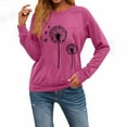 thumbnail image 4 of FRSASU Womens Dandelion Sweatshirt Casual Crewneck Tee Loose Long Sleeve Pullover Tops Hot Pink, 4 of 5