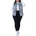 thumbnail image 2 of Agnes Orinda Women's Plus Size Jean Vest Raw-Hem Sleeveless Fashion Denim Jacket 1X Gray Blue, 2 of 6
