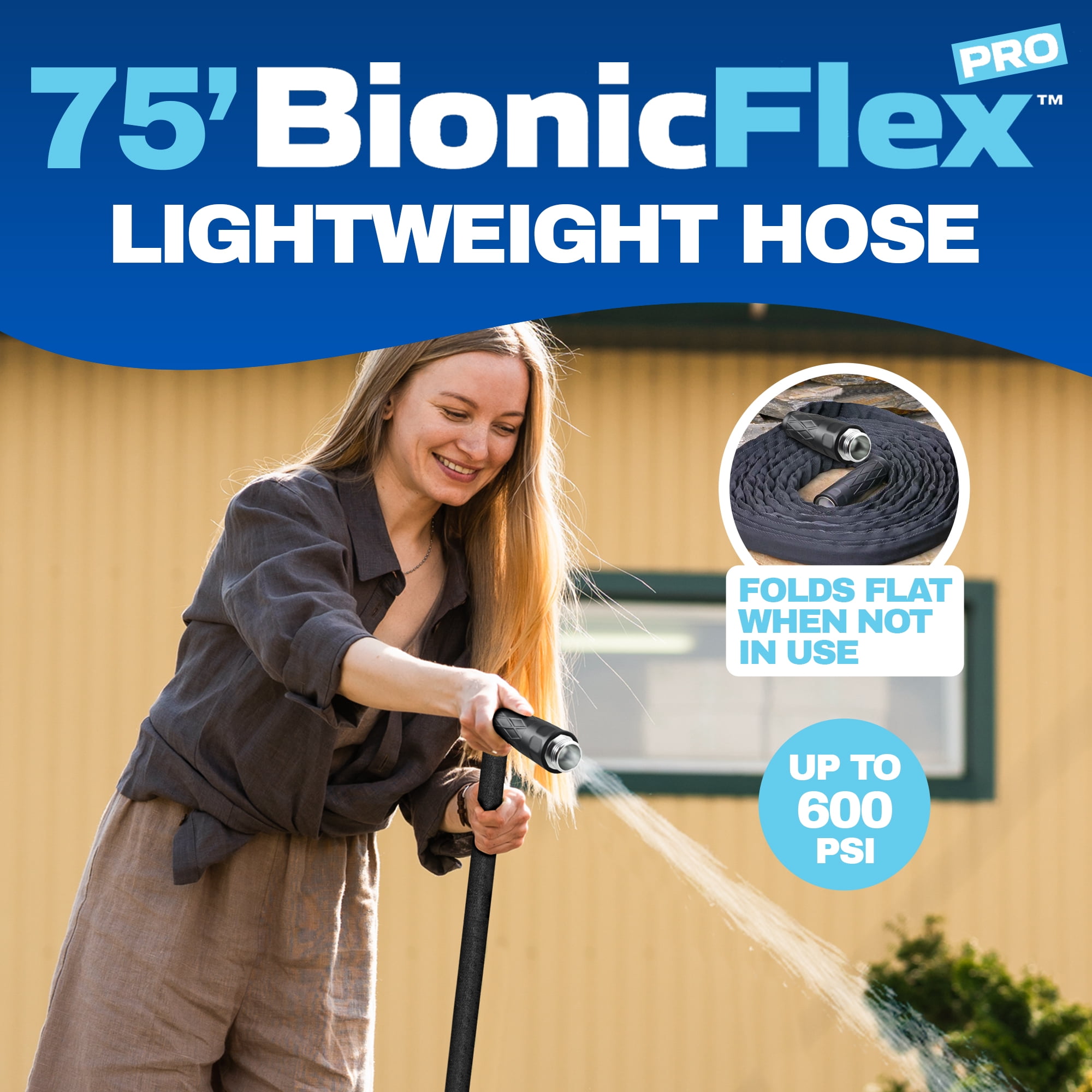 Bionic Flex Garden Hose 75' ft Water Hose Outside Heavy Duty Lightweight Outdoor Hose Spray Nozzle Flexible Kink-Free