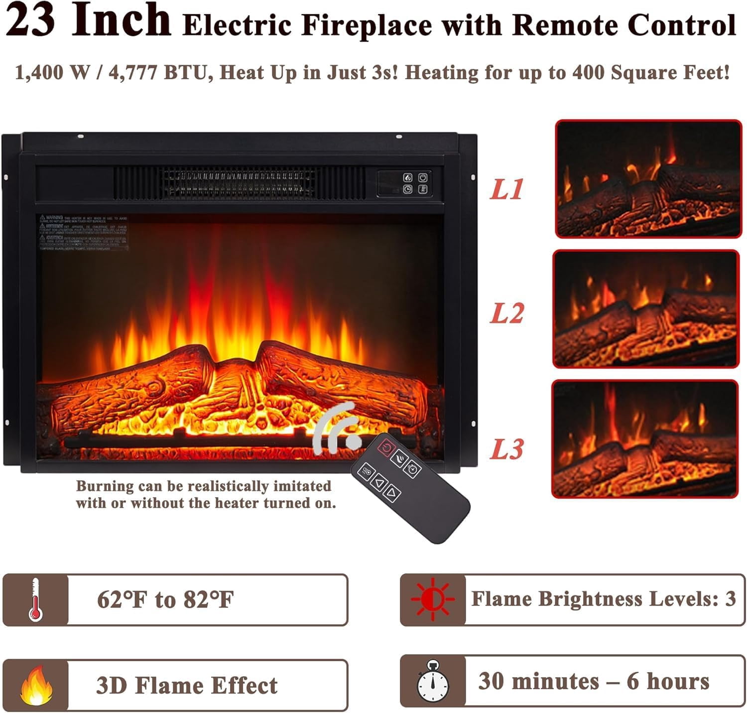 45" Electric Fireplace with Mantel, Faux Marble Pattern Surround, Freestanding Fireplace Heater with Timer & LED Flame, 23" Fireplace Insert (Cherry)