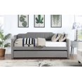 thumbnail image 2 of Twin Size Upholstered Daybed with Trundle, Wooden Sofa Bed Frame with Padded Back and Wooden Slats Support, No Spring Box Needed, for Bedroom, Apartment, Living Room,Gray, 2 of 9