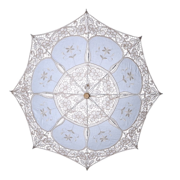 NICEXMAS Beige Wedding Lace Umbrella Decorative Handmade Photography Prop with Wooden Handle
