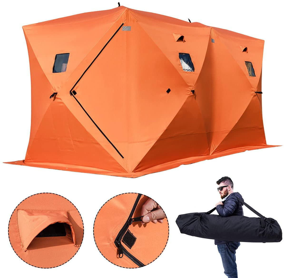 12345 2 Person Ice Fishing Shelter Black Ice Fishing Tent with Waterproof Oxford Fabric 
