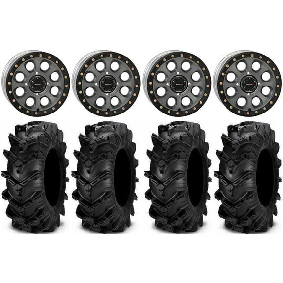 System 3 SB-7 14" Wheels Titanium (4 3) 28" Cryptid Tires Kawasaki Teryx Mule