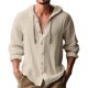 thumbnail image 1 of Men's Solid Color Casual Long Sleeved Shirt With Hood And Drawstring Cotton And Linen Cardigan 3XL, 1 of 5