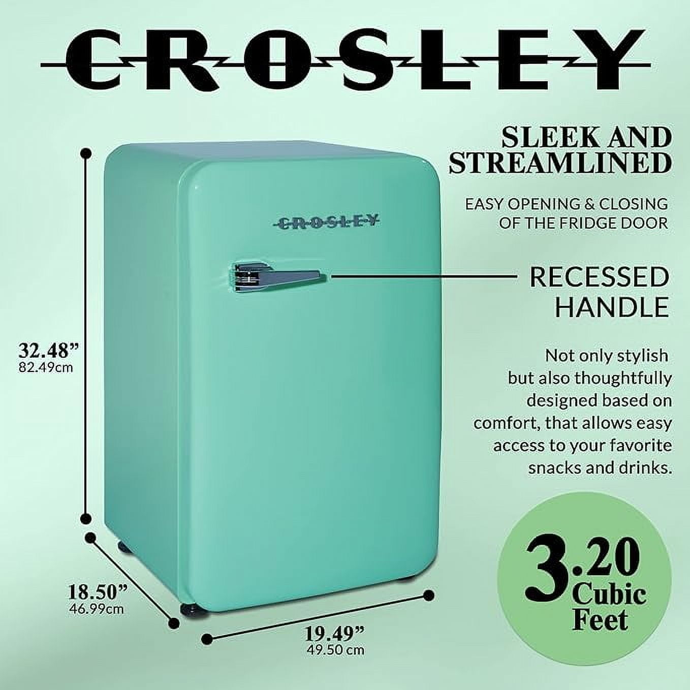 Crosley Classic Series 3.2 Cuft 1-Door Compact Refrigerator, Retro Mint Green