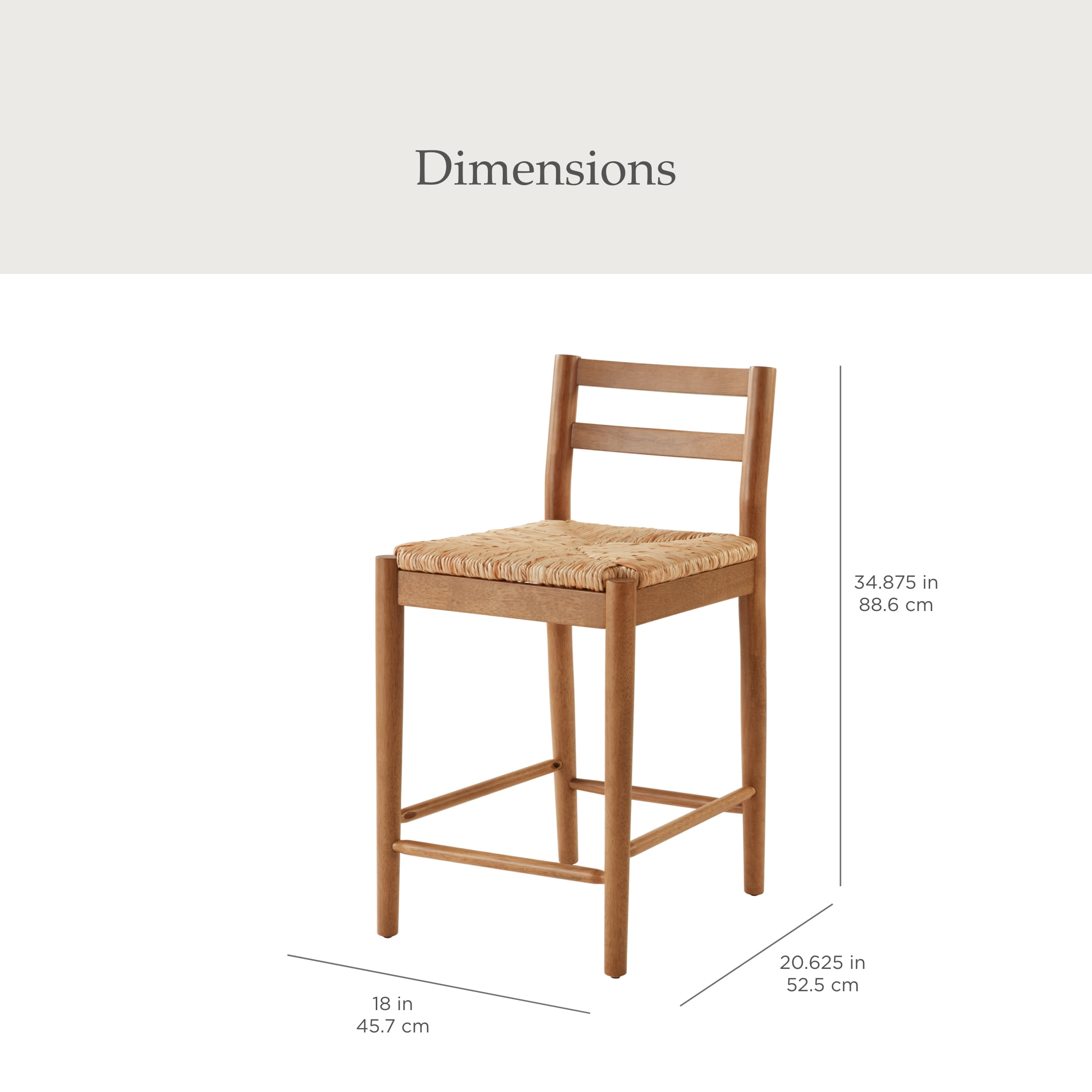 My Texas House Laurel Counter-height Dining Stools with Woven Seagrass Seat, Warm Brown, 2 Pack