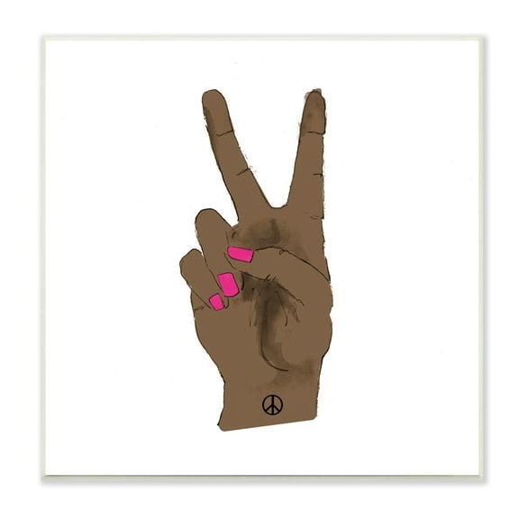 Stupell Industries African American Woman's Hand Peace Sign Pink Nails, 12 x 12, Designed by Lanie Loreth