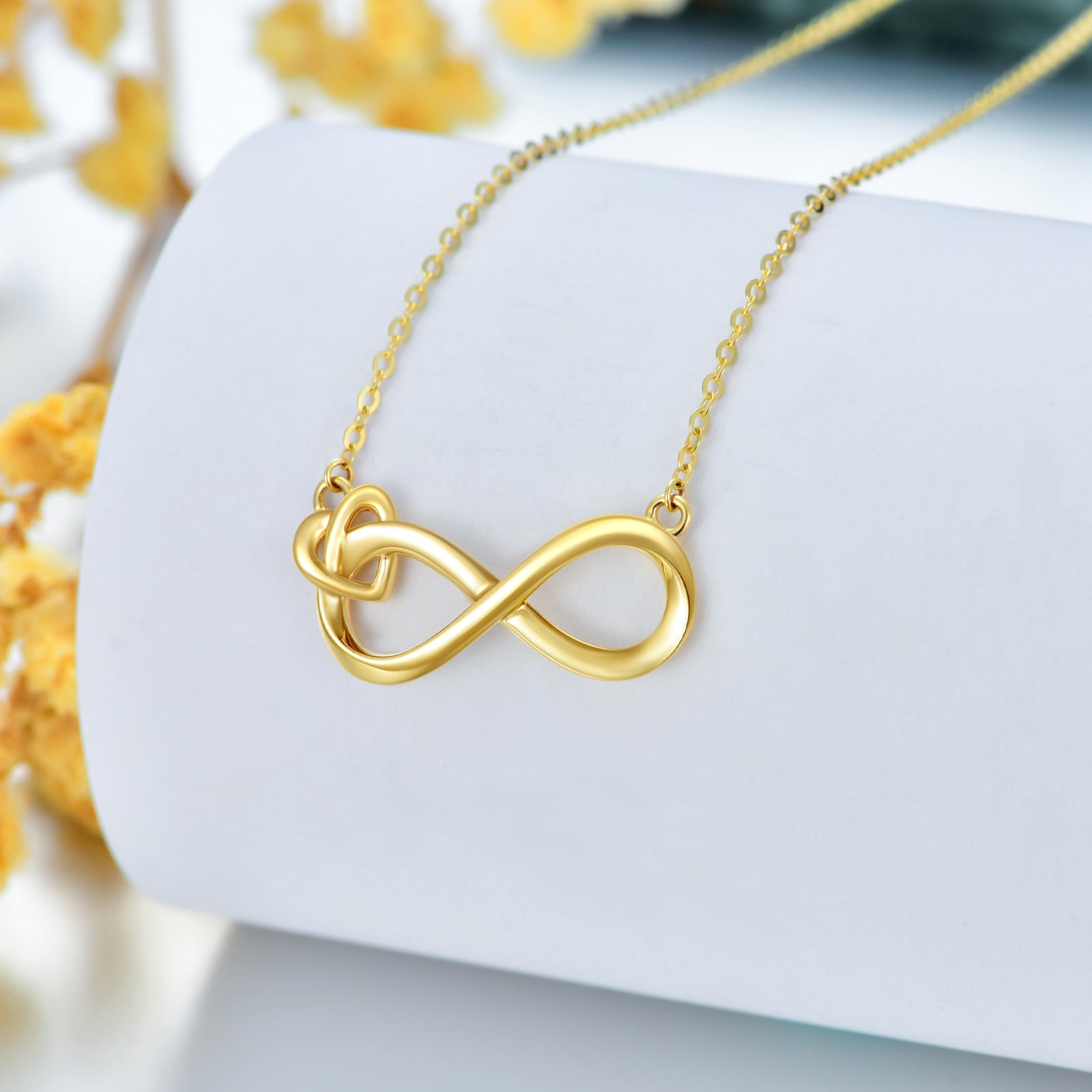 JKR 14K Solid Gold Infinity Necklace for Women, 14kt Real Gold Heart Infinite Pendant Necklace Gifts for Mom Her Wife Girlfriend Anniversary Jewelry Birthday