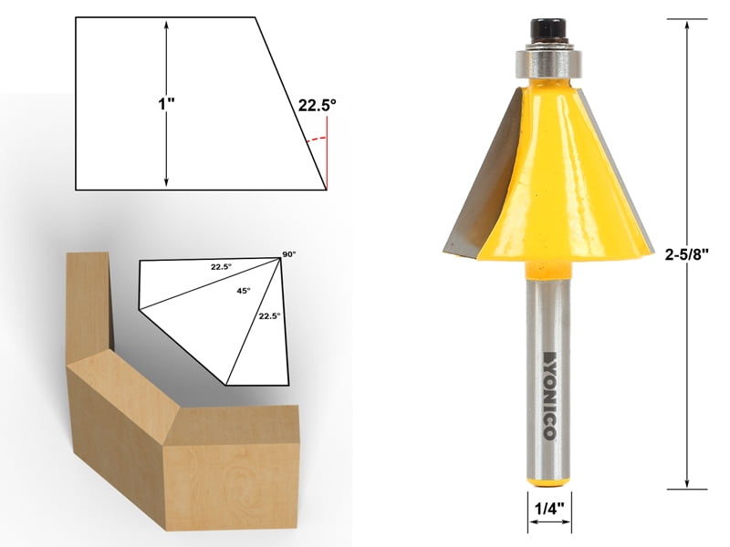 5 Bit Chamfer Edge Forming Router Bit Set - 1/4" Shank - Yonico 13508q