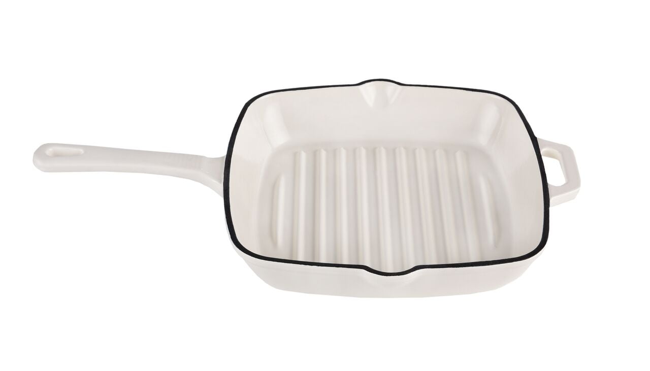 Inspired Home Enameled Cast Iron Square Grill Pan 10', Pure White