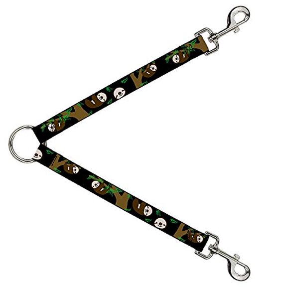 Buckle-Down Leash Splitter - Sloth Face Hanging Black - 1" Wide - 30" Length