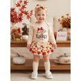 thumbnail image 4 of RUINIXCW Baby Girls Thanksgiving Outfits Flying Sleeve Letter Print Romper Turkey Print Tiered PP Shorts Headband Leg Warmers Sets, 4 of 9