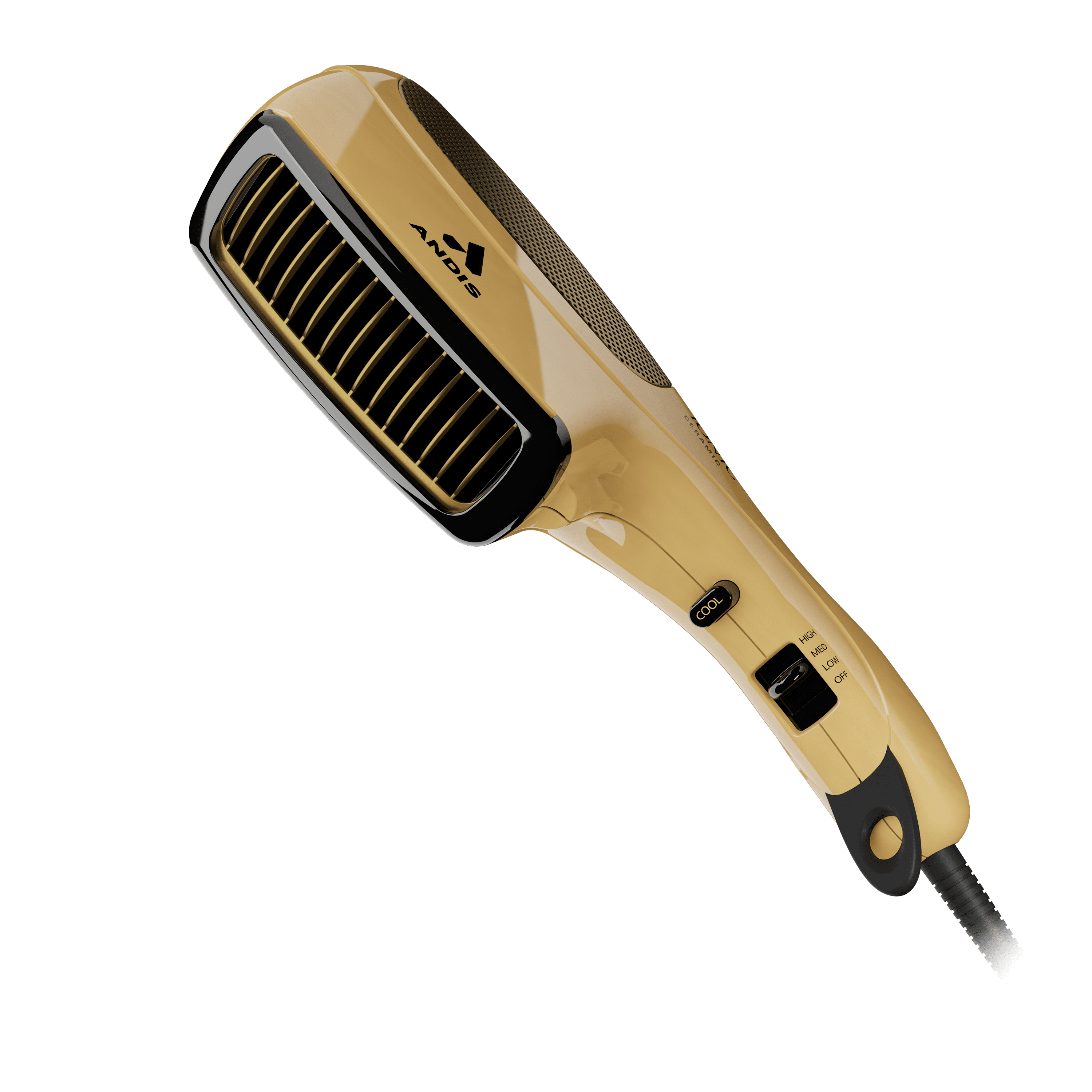 Andis Ceramic Ionic Hair Dryer with Bristle Brush, Fine-Tooth & Wide-Tooth Pick, 1875 Watts, Yellow