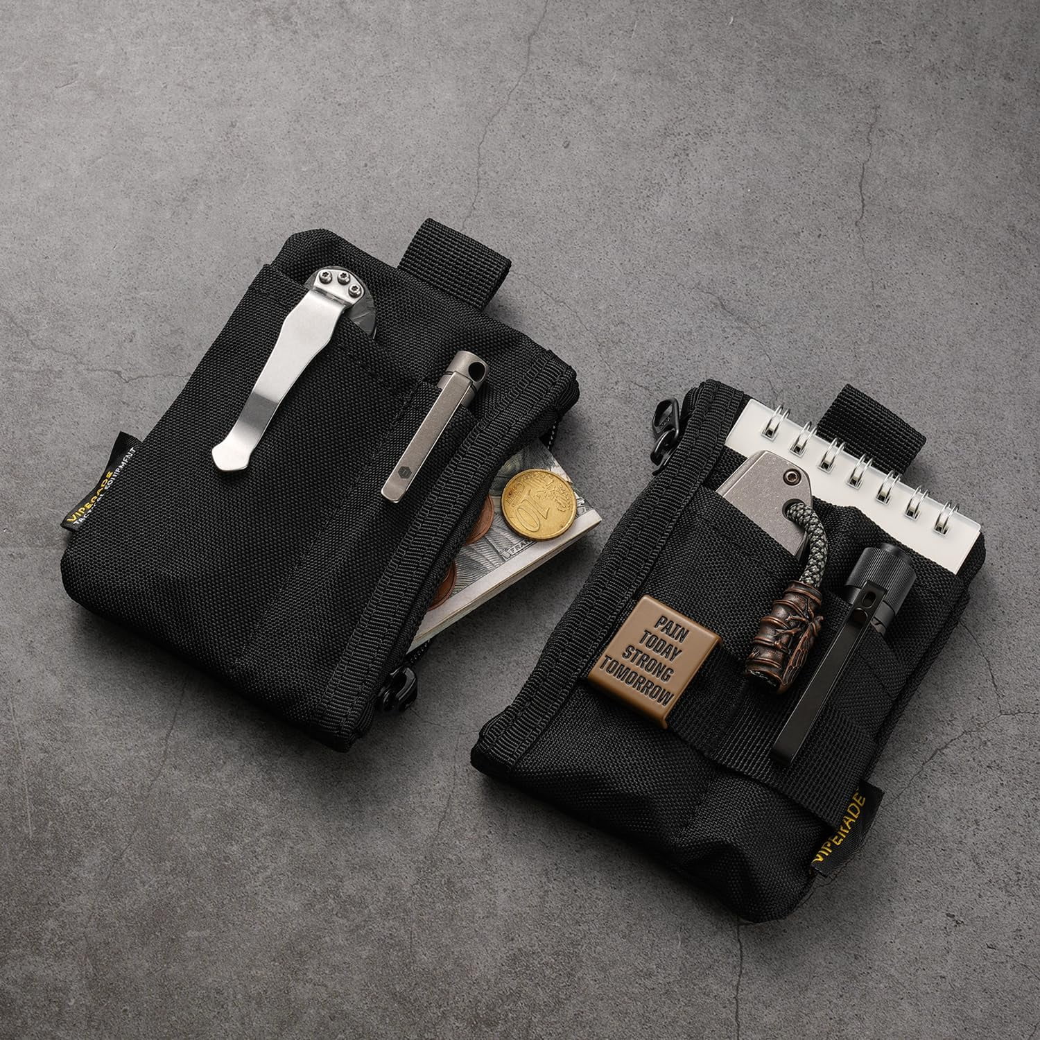 VIPERADE 6-in-1 EDC Pouch, 500D Compact EDC Pocket Organizer, Molle Extension Tool Storage Bag, Small Coin Purse/Card Holder/Swiss Army Knife Pocket Pouch (Black)