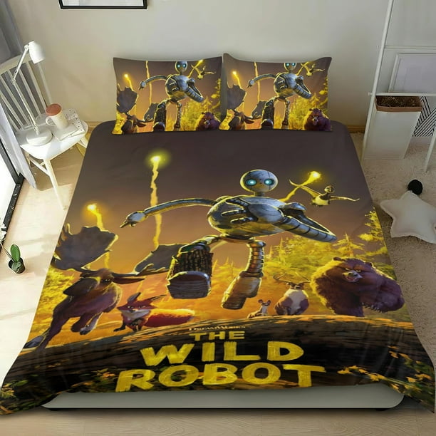El Robot Salvaje Conjunto de sábanas temático, trío de piezas, cómodo y amigable con la piel, diseño único, regalo de decoración para el hogar para familiares, amigos y fans, 90 cm * 190 cm