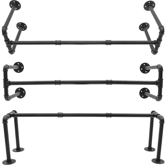Heavy Duty Wall Mounted Closet Rod, 39.37in Industrial Black Iron Garment Rack, 176.37lbs Load Capacity, Space-Saving Multi-Purpose Hanging Bar for Closet & Laundry Room