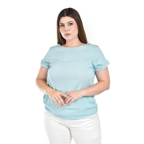 Blusa manga doble olan Roman Fashion Tallas Extras 013 Azul claro 38