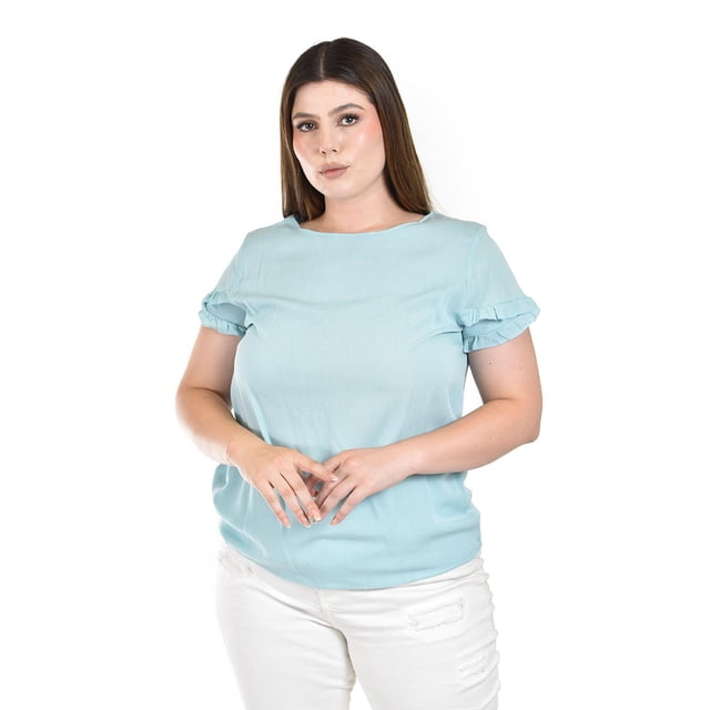Blusa manga doble olan Roman Fashion /Tallas Extras, 013 (Azul claro) azul 40