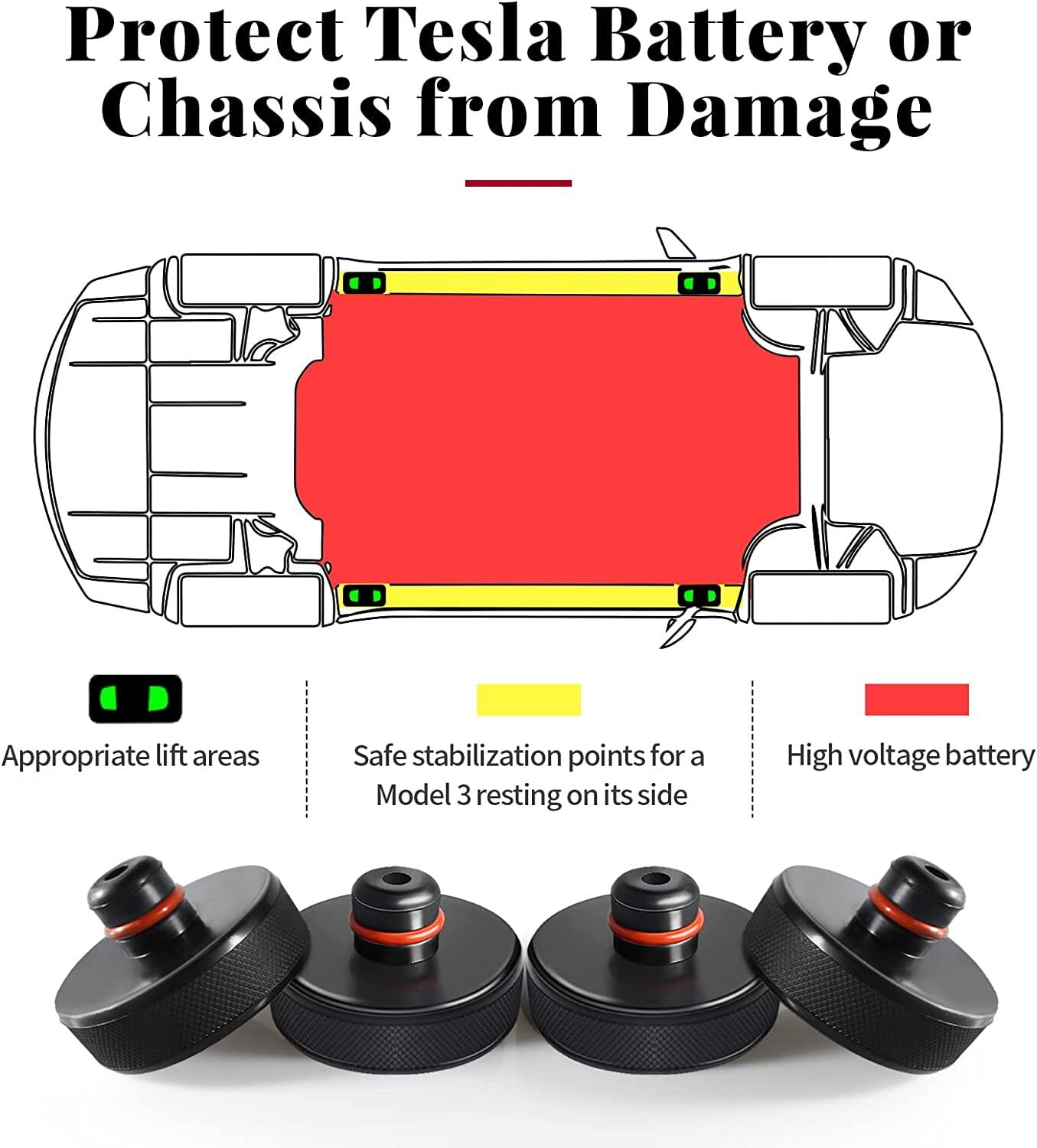 4-Pcs Rubber Jack Pad Heavy Duty Floor Jack Adapter for Tesla Model 3/X/S/Y, Chassis Support Pad for Lifting & Storage