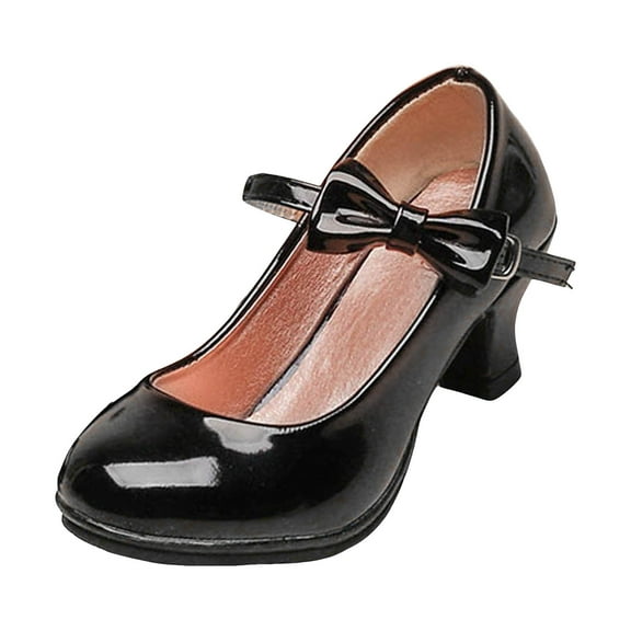 Splozh Girl's Dress Shoes Mary Jane Girls' Bowknot High Heels Fashionable Shiny Slip Performance Shoes Black,US 10