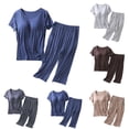 thumbnail image 3 of WCMZJ Pajama Set for Womens Summer Short Sleeve Built-in Bra Padded Tops and Capri Pants Nightgown Soft Cotton Sleepwear Casual Pajamas Sets, 3 of 3