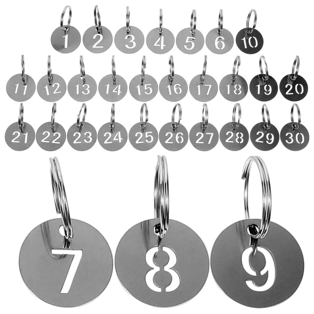TAILTOSS Large Number Key Chain 30Pcs Black 304 Stainless Steel Numbered 1-30 for Organizing
