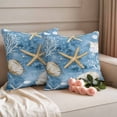 thumbnail image 2 of Blue Coastal Outdoor Waterproof Pillow Covers, Summer Beach Starfish Shell Sea Decorative Square Throw Pillowcase Sofa Cushion Sham for Patio/Couch/Chair, 24"x24" 2 Pack, 2 of 8