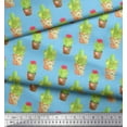 thumbnail image 3 of Soimoi Blue Poly Georgette Fabric Cactus With Conical Pot Tree Fabric Prints By Yard 52 Inch Wide, 3 of 3