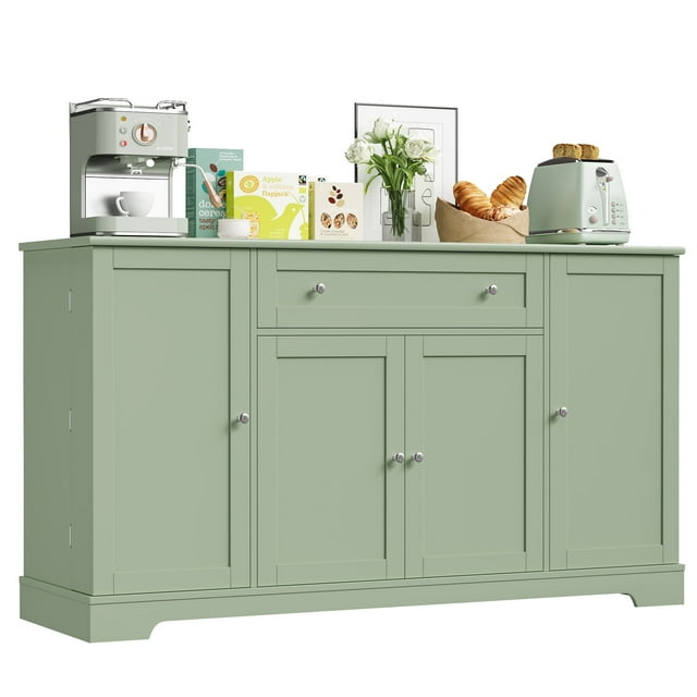 Homfa Buffet de Cuisine de 54,3 Po L avec Tiroir, Armoire de Rangement à 4 Portes avec Tablettes Ajustables, Vert
