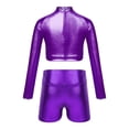 thumbnail image 2 of CHICTRY Girls Shiny Metallic Sports Suit Long Sleeve Crop Top with High Waist Shorts Modern Hip-hop Dance Outfit Set Purple 8, 2 of 6