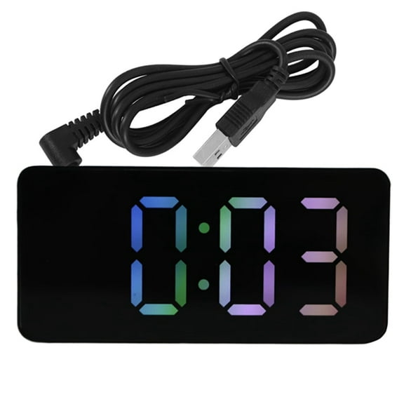 Quaqdae Rainbow Colored LED Digital Alarm Clock,Snooze, Adjustable Volume, Easy Operation, Outlet Powered for Bedroom,Desk,Black