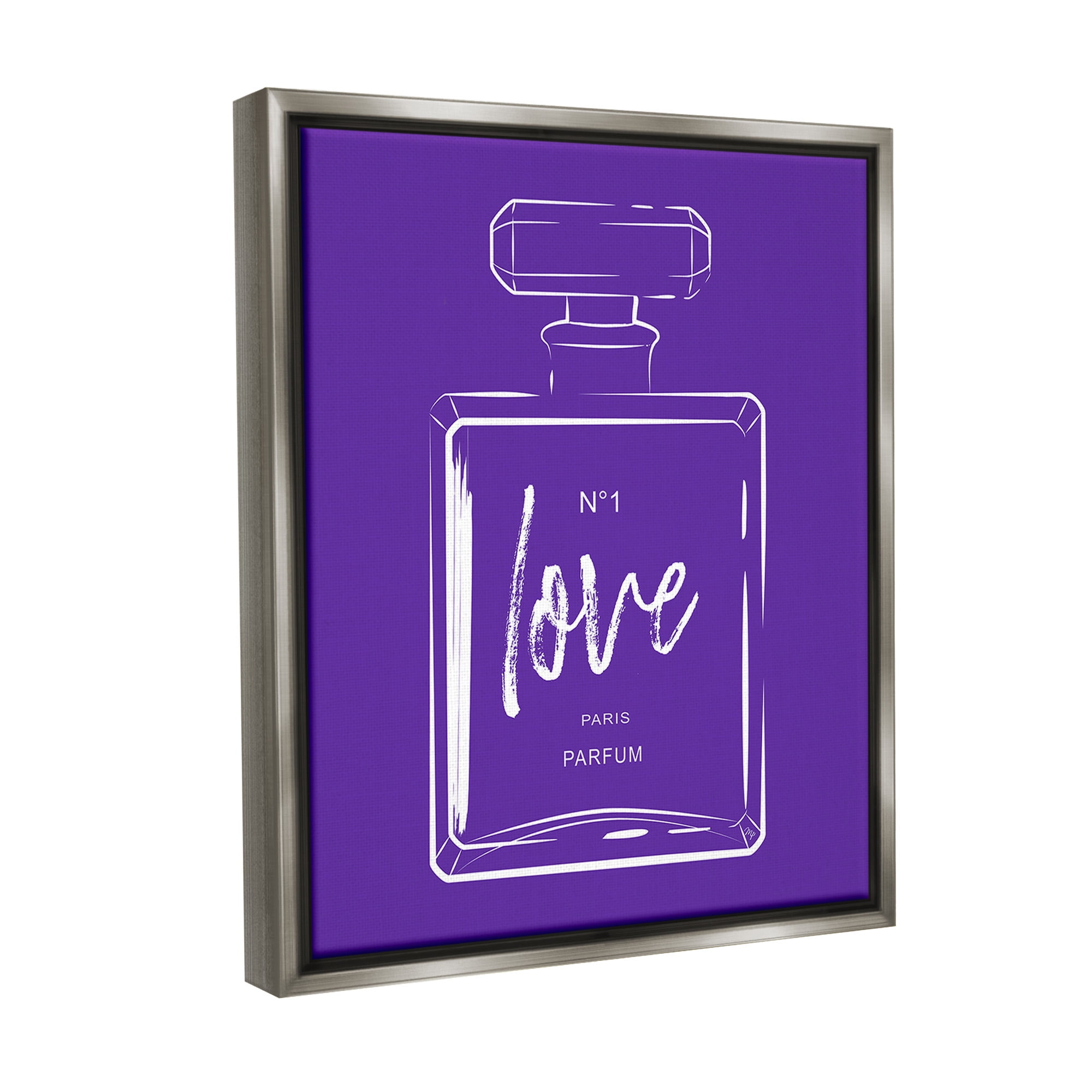Stupell Industries Simple Perfume on Purple Beauty & Fashion Painting Gray Floater Framed Canvas Art Print Wall Art, 25 x 31