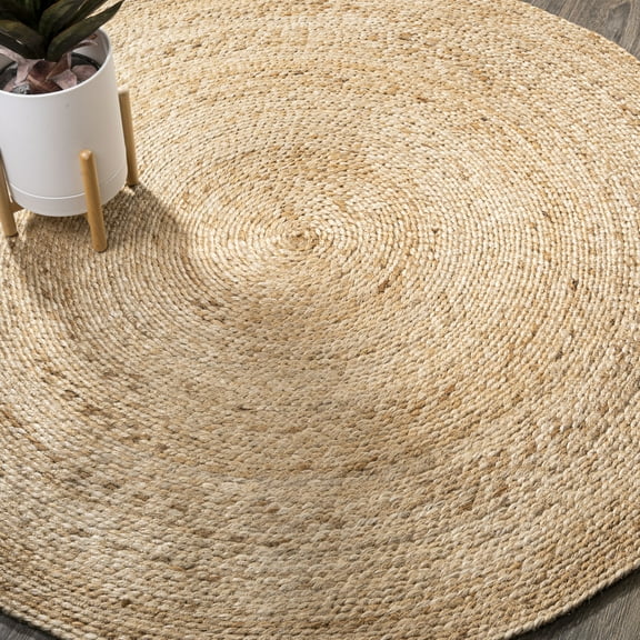 JONATHAN Y ANSA 4' Round Area Rug, Soleil Jute Braided Circle - Natural, RNF103A-4R