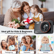 Losei 64MP 4K Digital Camera, 2.8 Screen 18X Digital Zoom Anti Shake Compact Retro Camera, Vlogging Camera for Kids Teens Seniors with 32GB Card（Black）