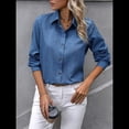 thumbnail image 4 of Camisas con Botones para Mujer, Blusas de Larga, Blusas Casuales Lisas para Oficina y Trabajo Azul Vaquero M, 4 of 7