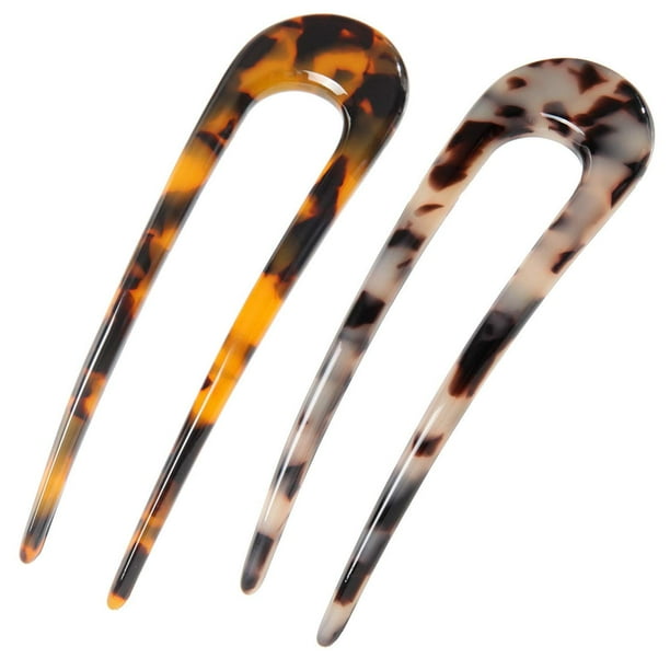 FSMILING French Hair Forks Tortoise Shell U Shape Hair Pins for Long