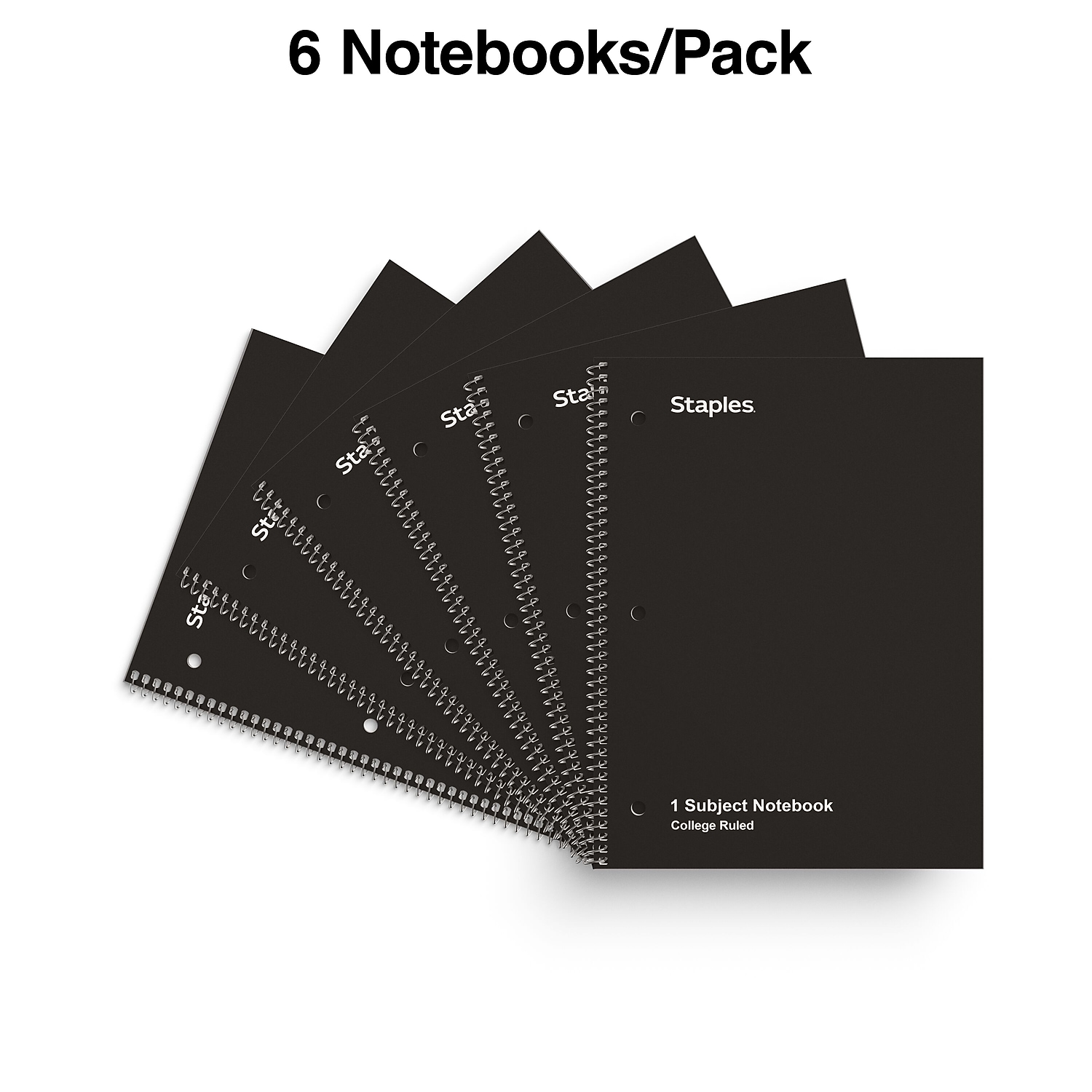 Staples 1-Subject Notebook 8" x 10.5" College Ruled 70 Sheets Black 18/Carton ST58374CVS
