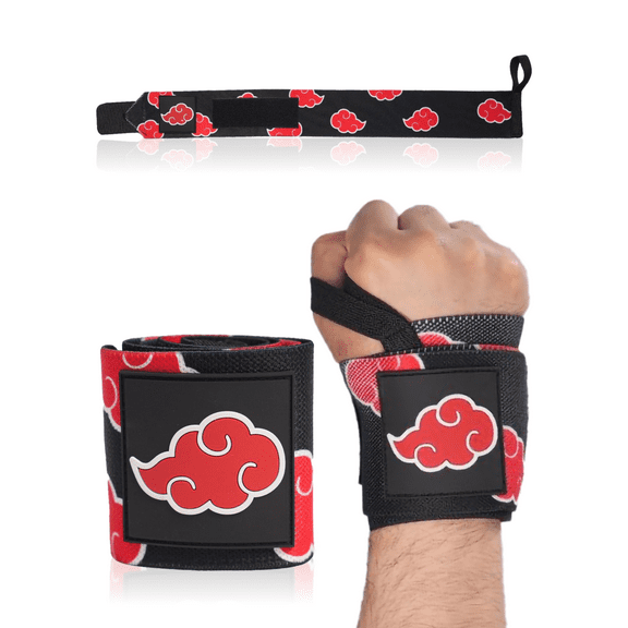 Anime Wrist Wraps Lifting Straps 24" for Men and Women - 1 Pair Each, Gym Accessories Support Weightlifting, Powerlifting, Strength Training, and Improve Workout (Red Cloud)